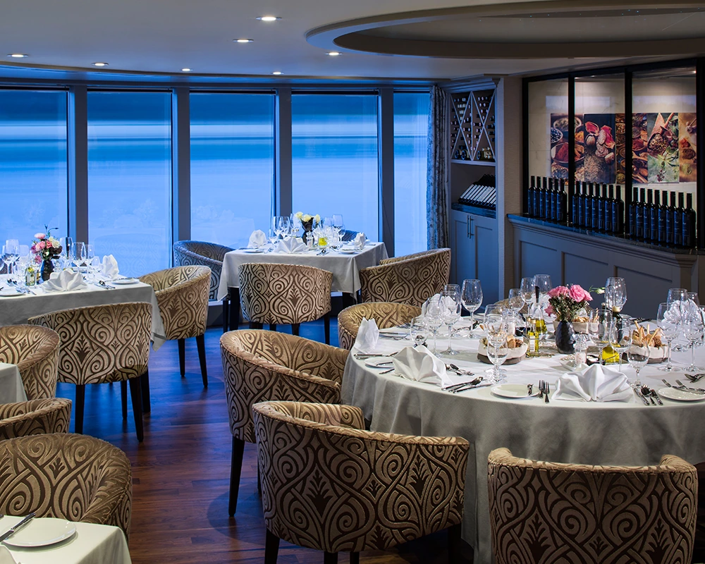 Tables set for dinner aboard AmaDante
